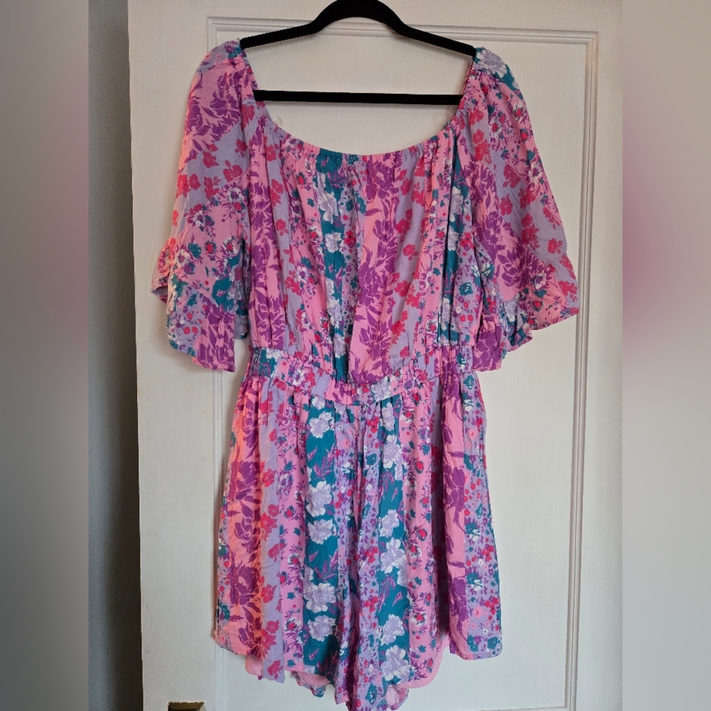 Chic Soul Pink and Blue Floral Jumpsuit